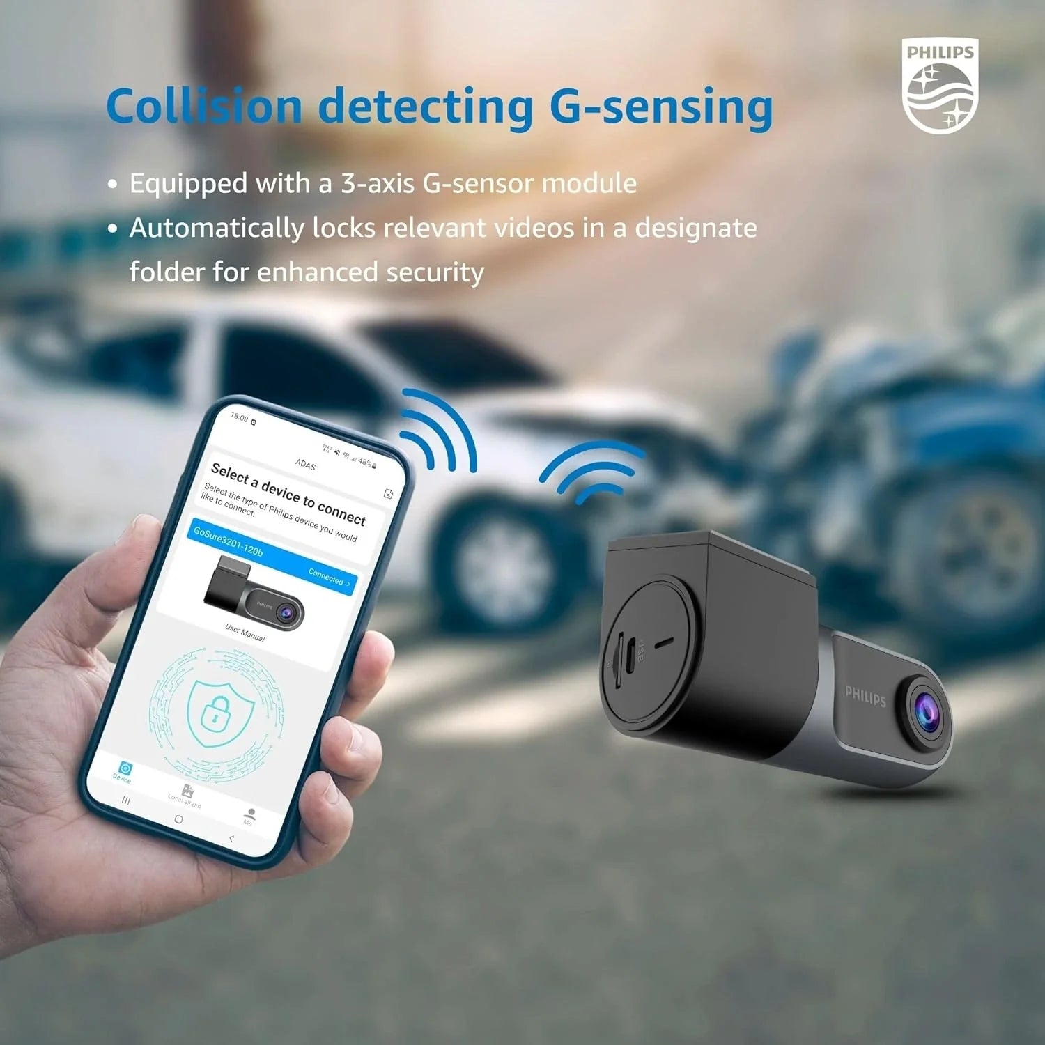 PHILIPS GoSure 3001 Dash Cam for Car, Full HD 1080p, G-Sensor