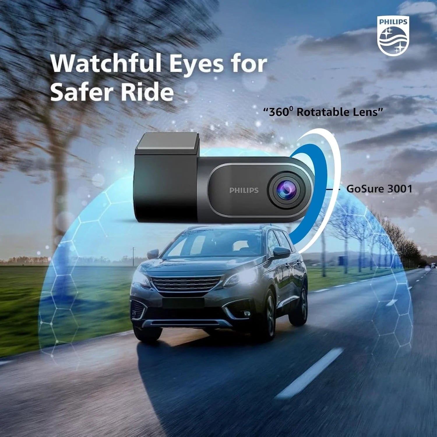 PHILIPS GoSure 3001 Dash Cam for Car, Full HD 1080p, G-Sensor