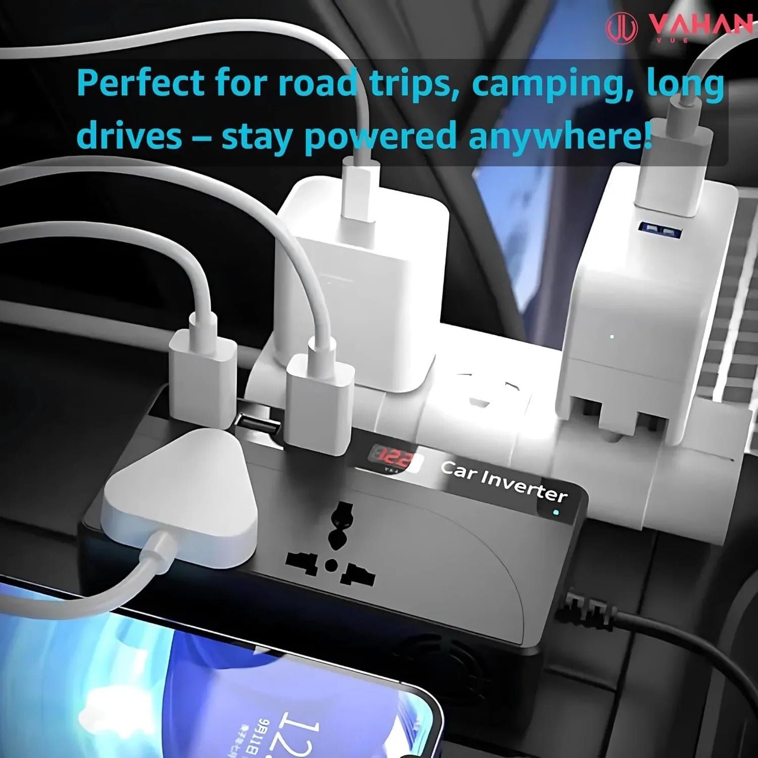VAHAN VUE Car Power Inverter/Laptop Charger with 3 USB/12-24V