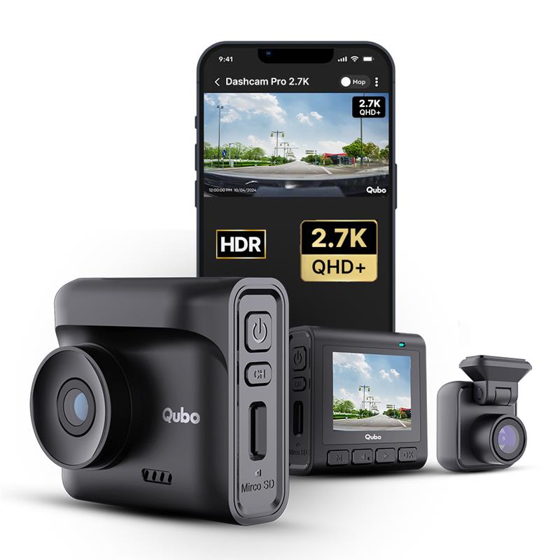 Qubo Pro 2.7K Front and Back Dash Cam