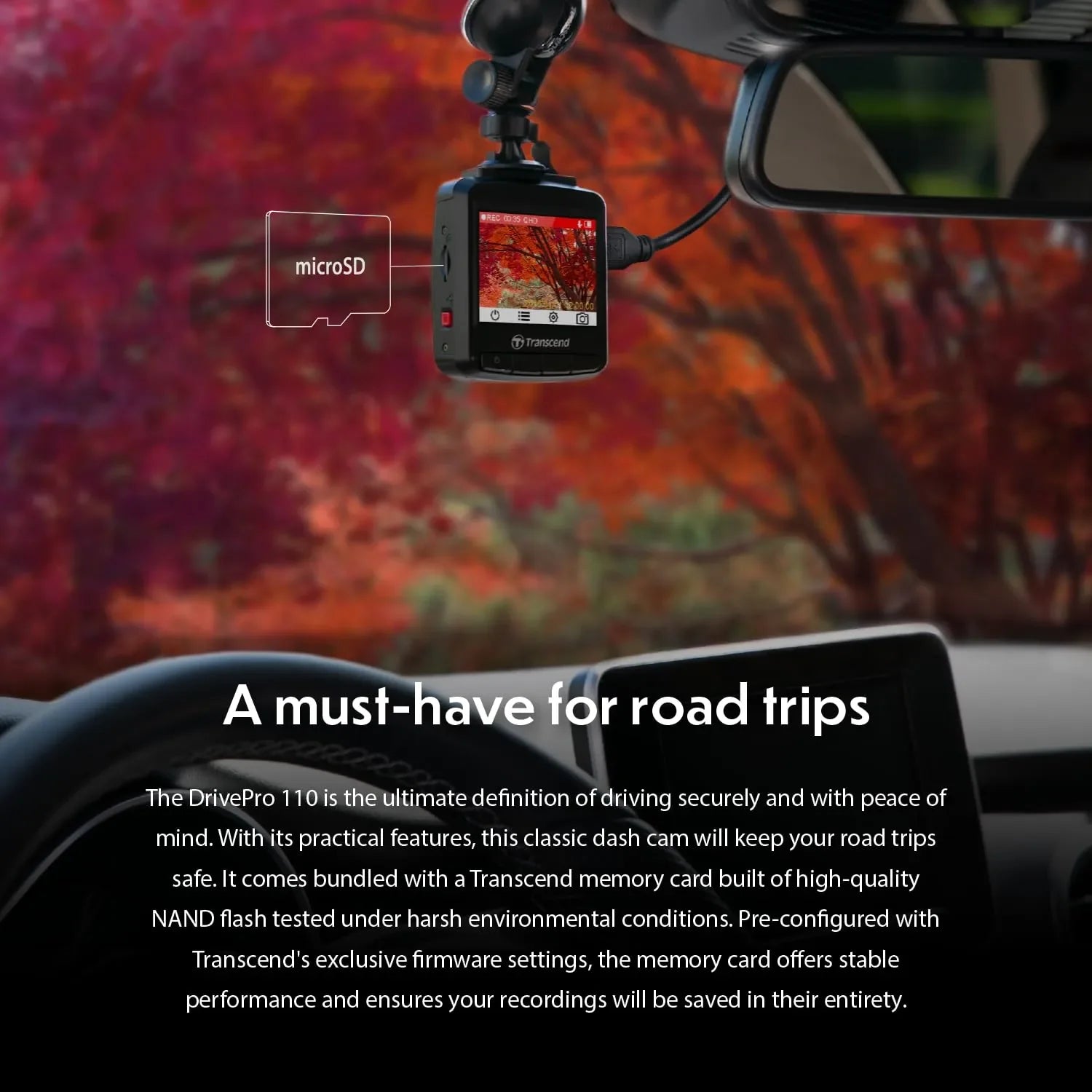 TRANSCEND DP110 Vehicle Dashboard Camera QHD 1440P