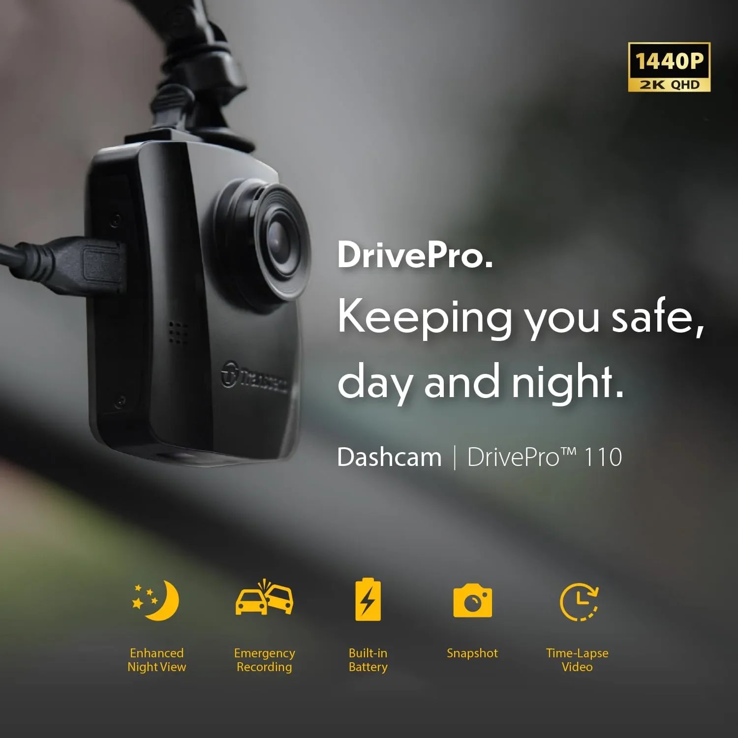 TRANSCEND DP110 Vehicle Dashboard Camera QHD 1440P
