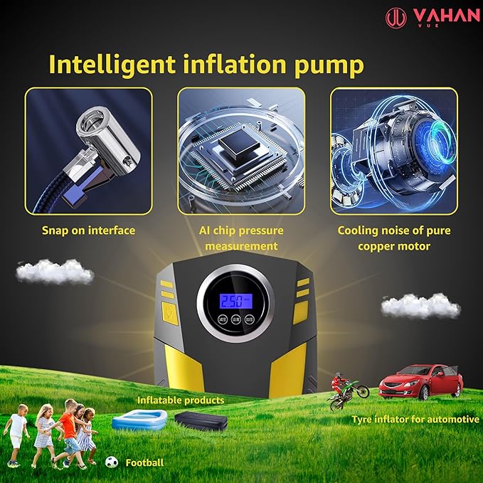 VAHAN VUE Car Tyre Inflator Air Compressor with Auto Stop and LED Light 12V