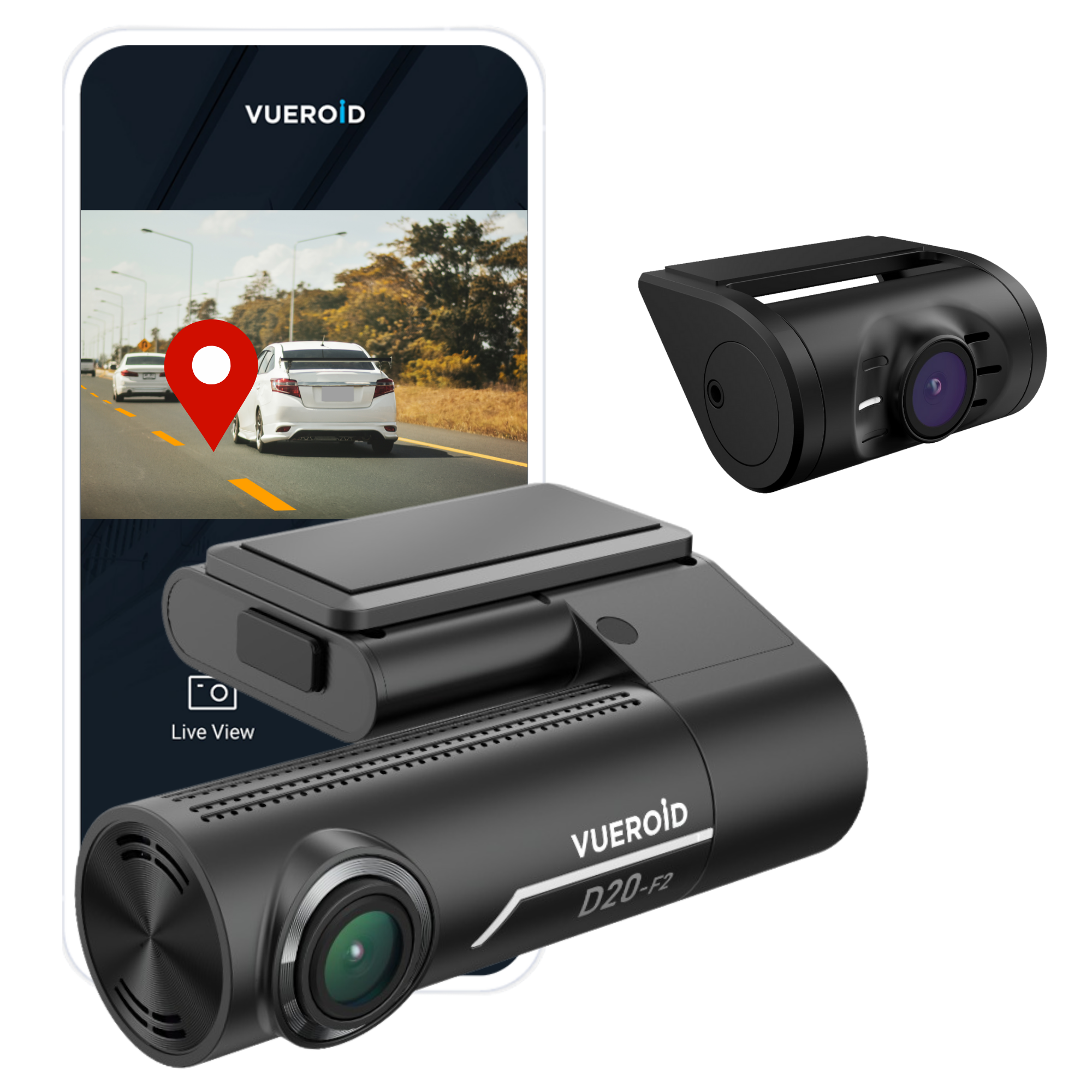 VUEROID D20-F2 2CH Dash Cam for Car | Dual Full HD Front & Rear Camera with GPS, WiFi & Parking Mode