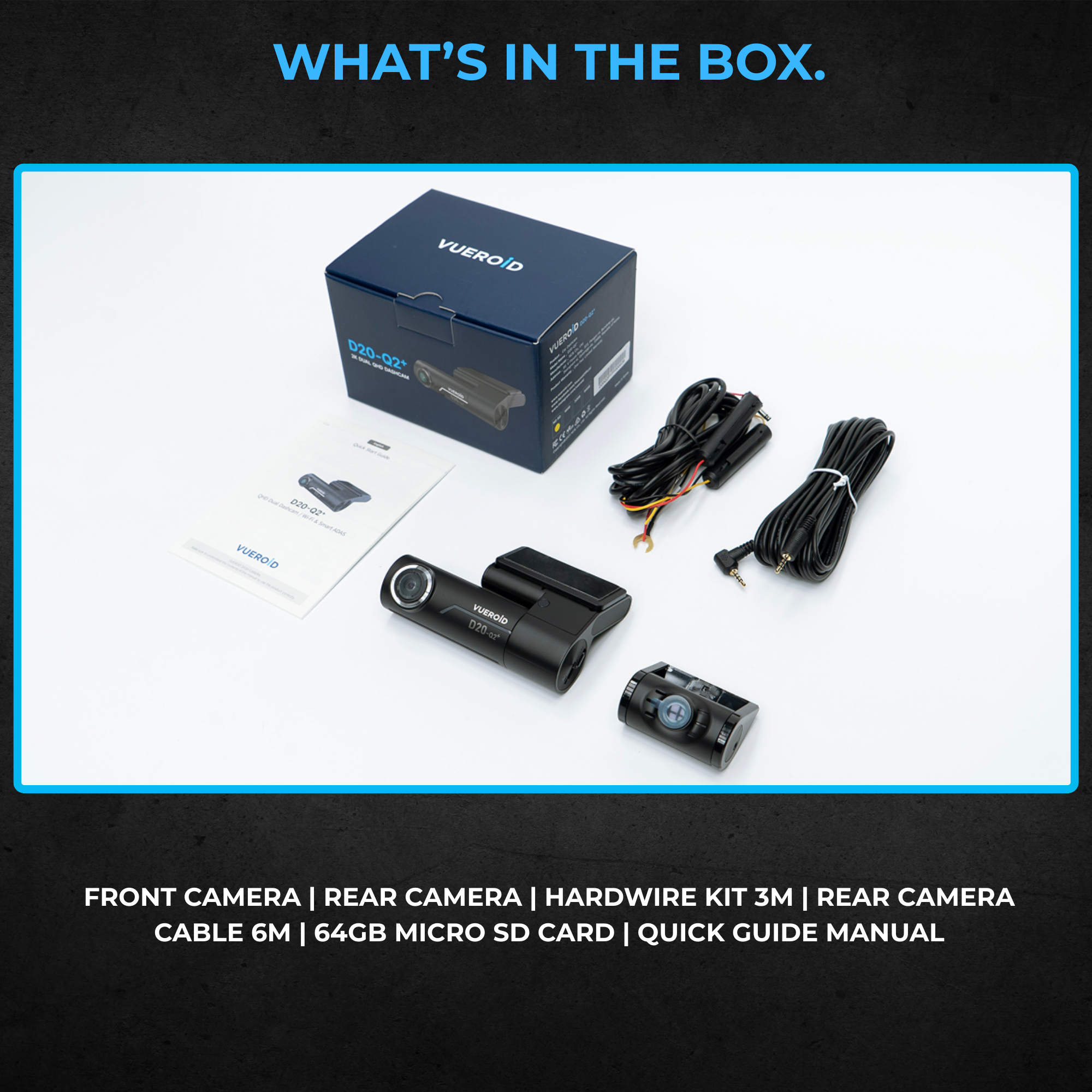 VUEROID D20-Q2 Plus 2CH Dash Cam | 2K QHD Front & Rear Car Camera with GPS, WiFi & ADAS