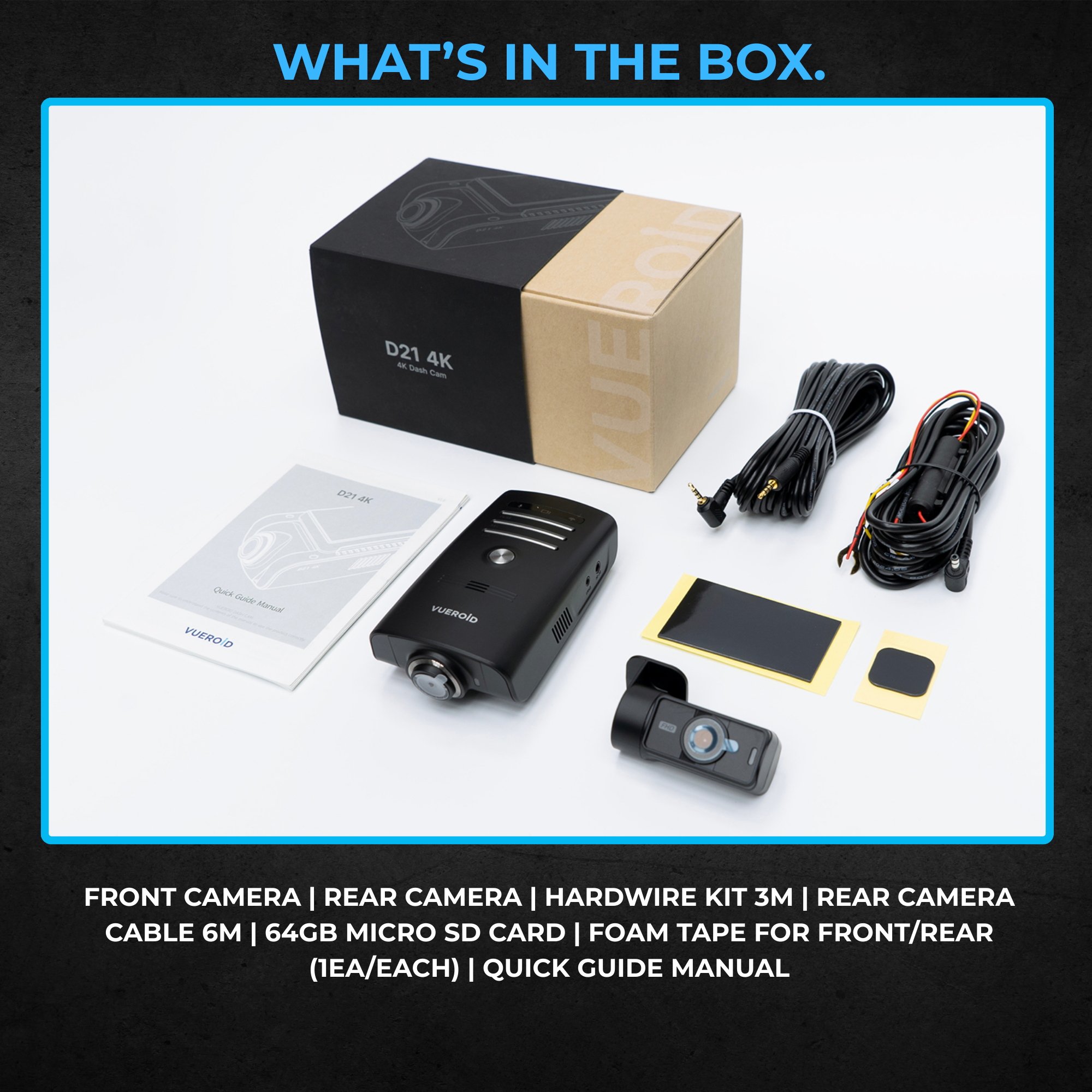 VUEROID D21-4K 2CH Dash Cam | 4K Front & Rear Car Camera with GPS, WiFi & ADAS