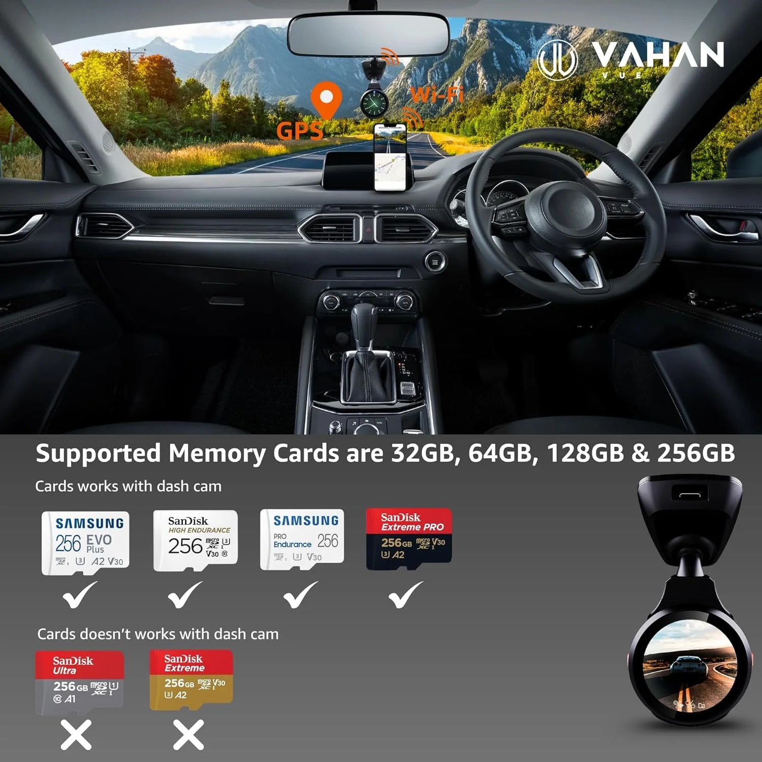 VAHAN VUE K05 Dash Camera for Cars UHD 2560P 8MP, 2 Channel