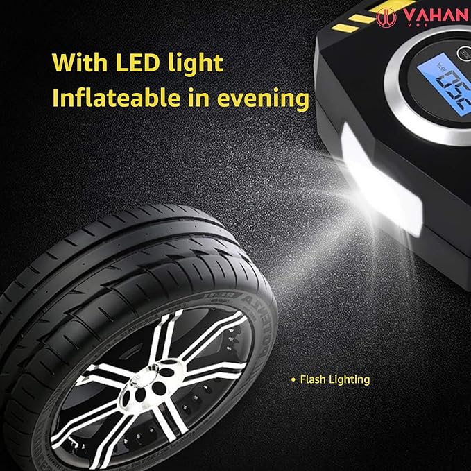 VAHAN VUE Car Tyre Inflator Air Compressor with Auto Stop and LED Light 12V