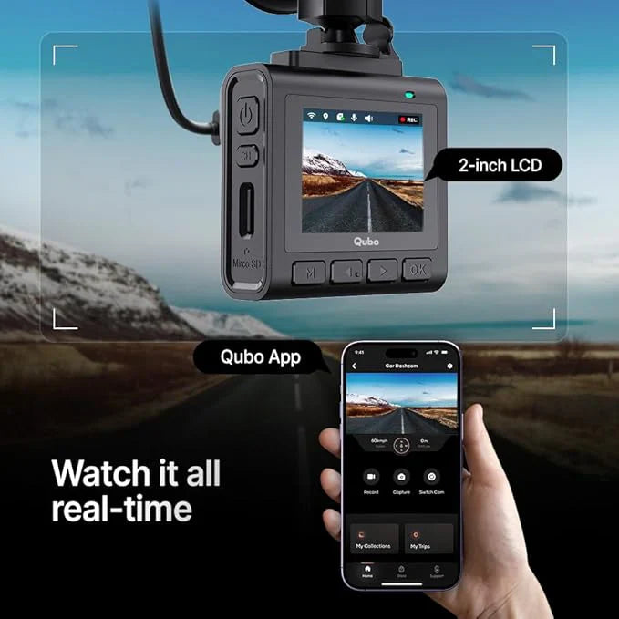 Qubo Pro 2.7K Front and Back Dash Cam