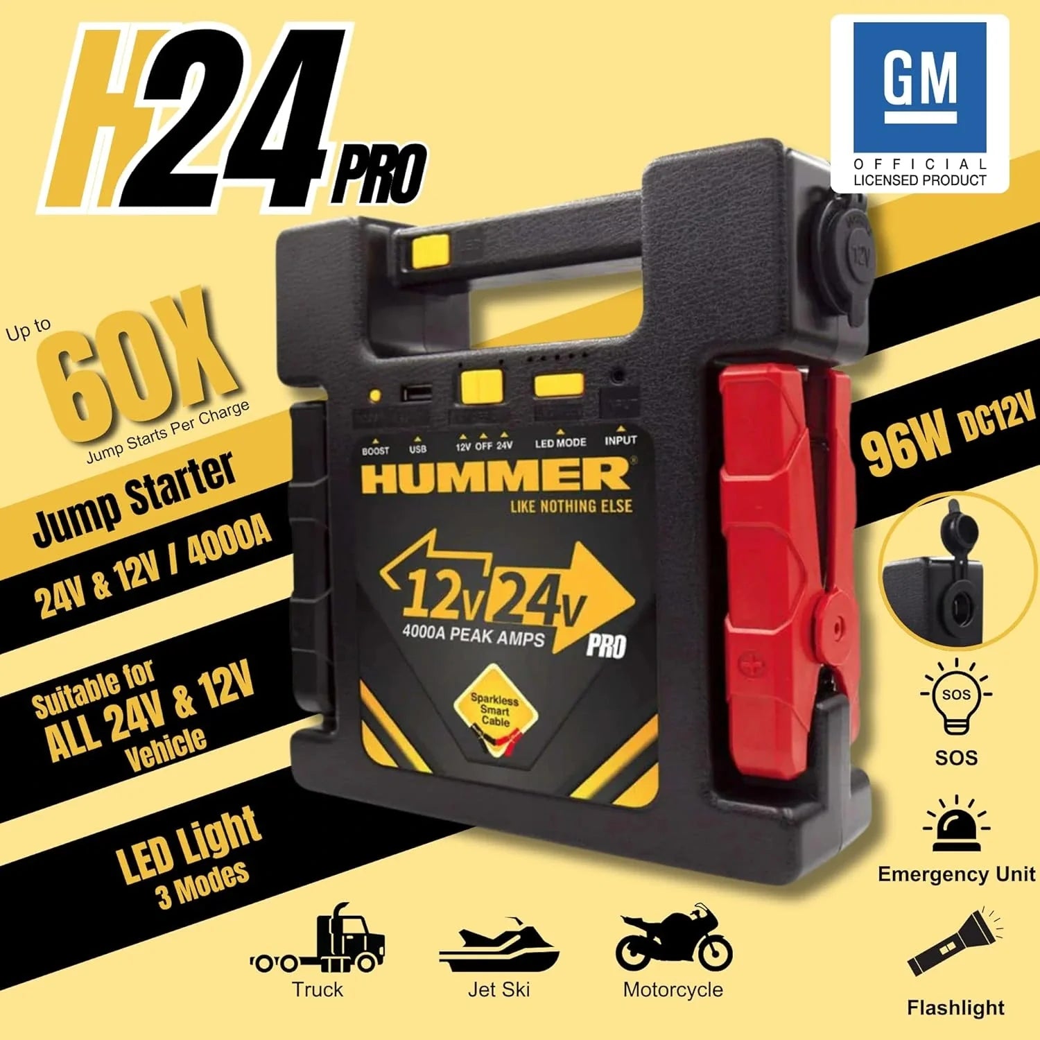 HUMMER H24PRO Car Jump Starter 24V & 12V/4000A, 99900mWh