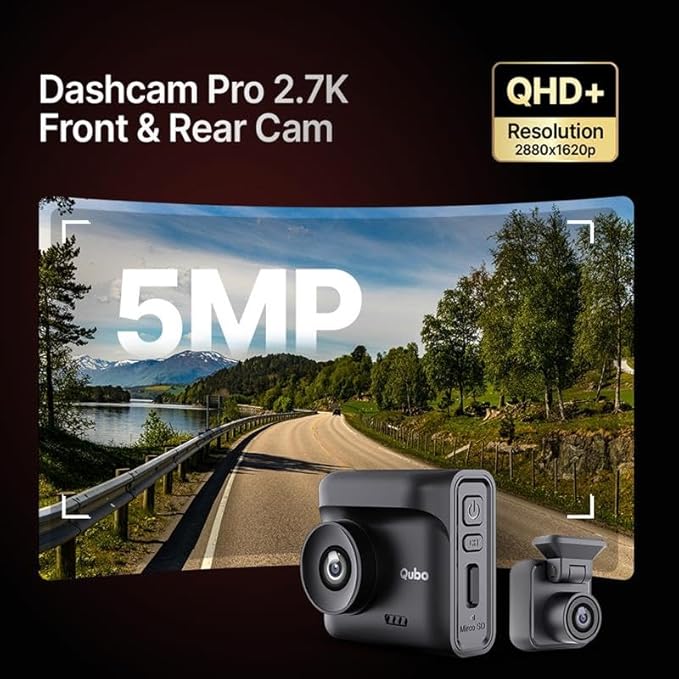 Qubo Pro 2.7K Front and Back Dash Cam