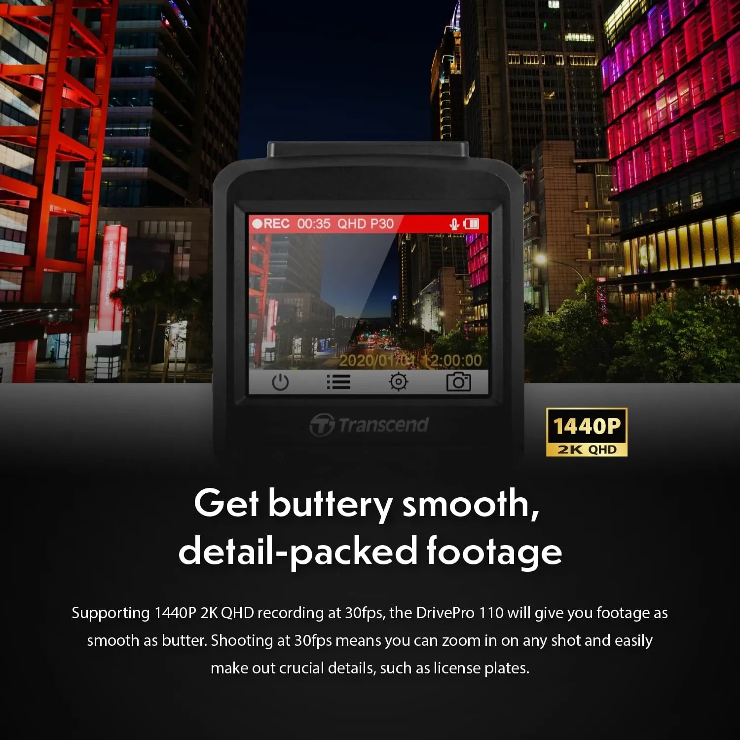 TRANSCEND DP110 Vehicle Dashboard Camera QHD 1440P