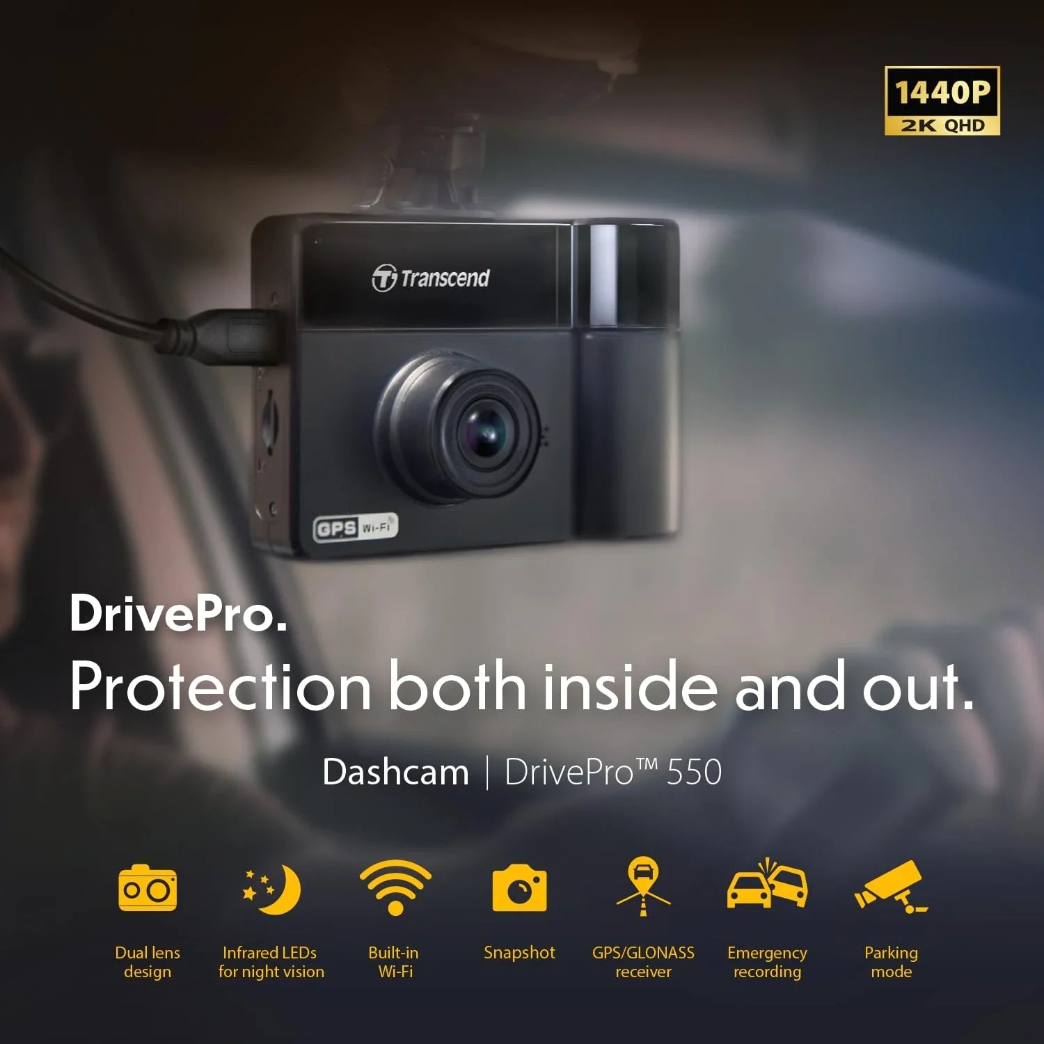 TRANSCEND DP550 Dashboard Camera for Car QHD 1440P