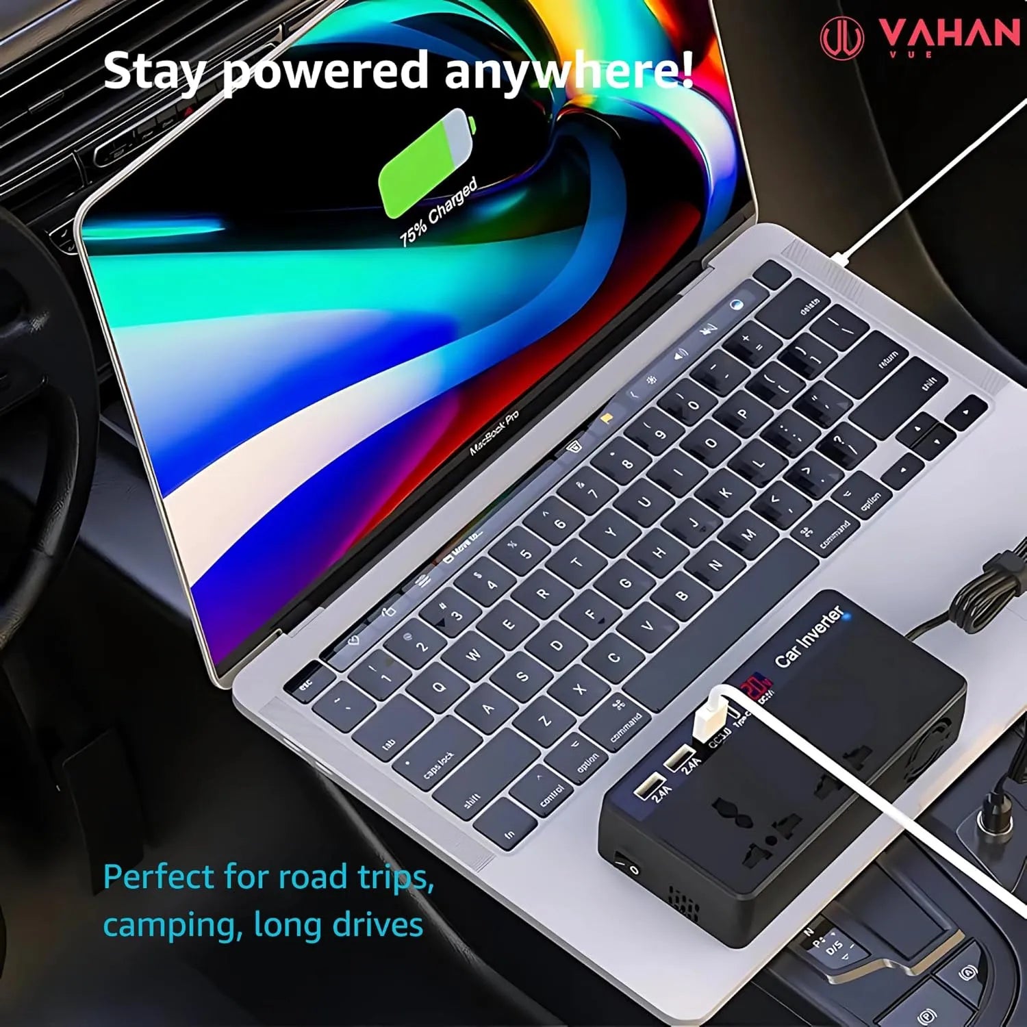 VAHAN VUE Car Power Inverter/Laptop Charger with 3 USB/12-24V