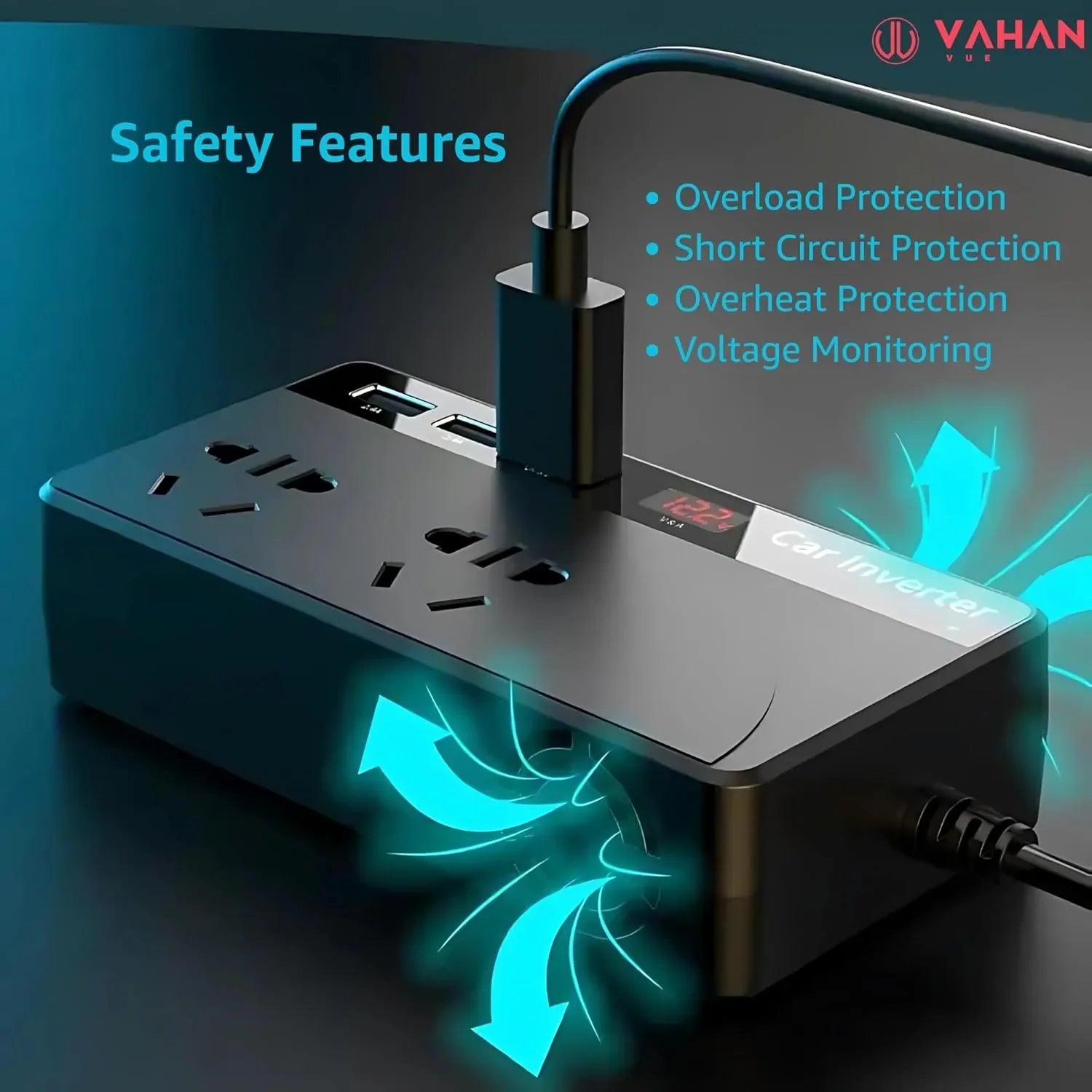 VAHAN VUE Car Power Inverter/Laptop Charger with 3 USB/12-24V