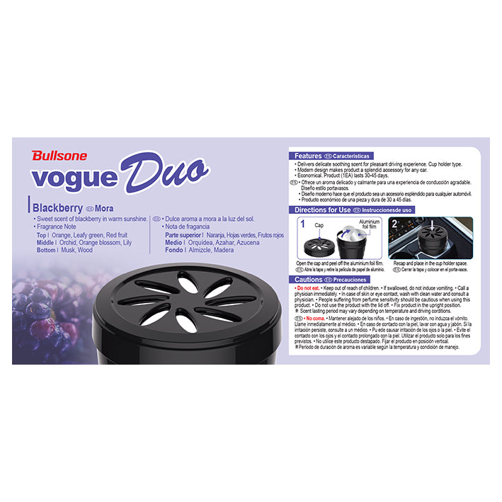 Bullsone Vogue Duo Car Air Freshener 130g | Blackberry Fragrance | Long-Lasting Up to 45 Days | Pack of 2