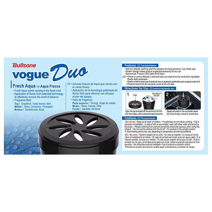 Bullsone Vogue Duo Car Air Freshener 130g | Fresh Aqua Fragrance | Long-Lasting Up to 45 Days | Pack of 2