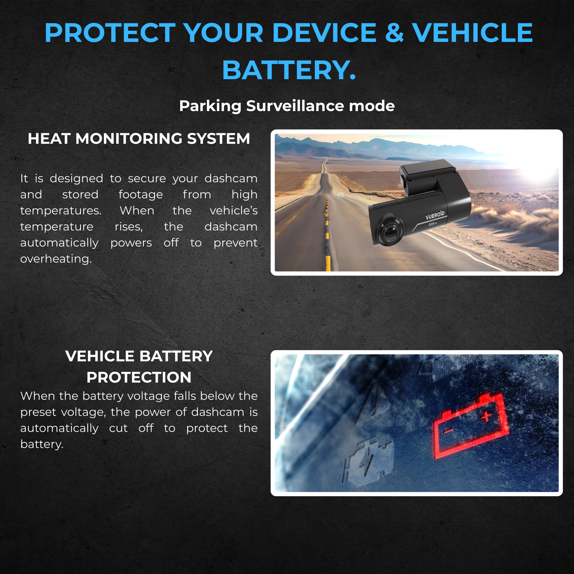 VUEROID D21-4K 2CH Dash Cam | 4K Front & Rear Car Camera with GPS, WiFi & ADAS