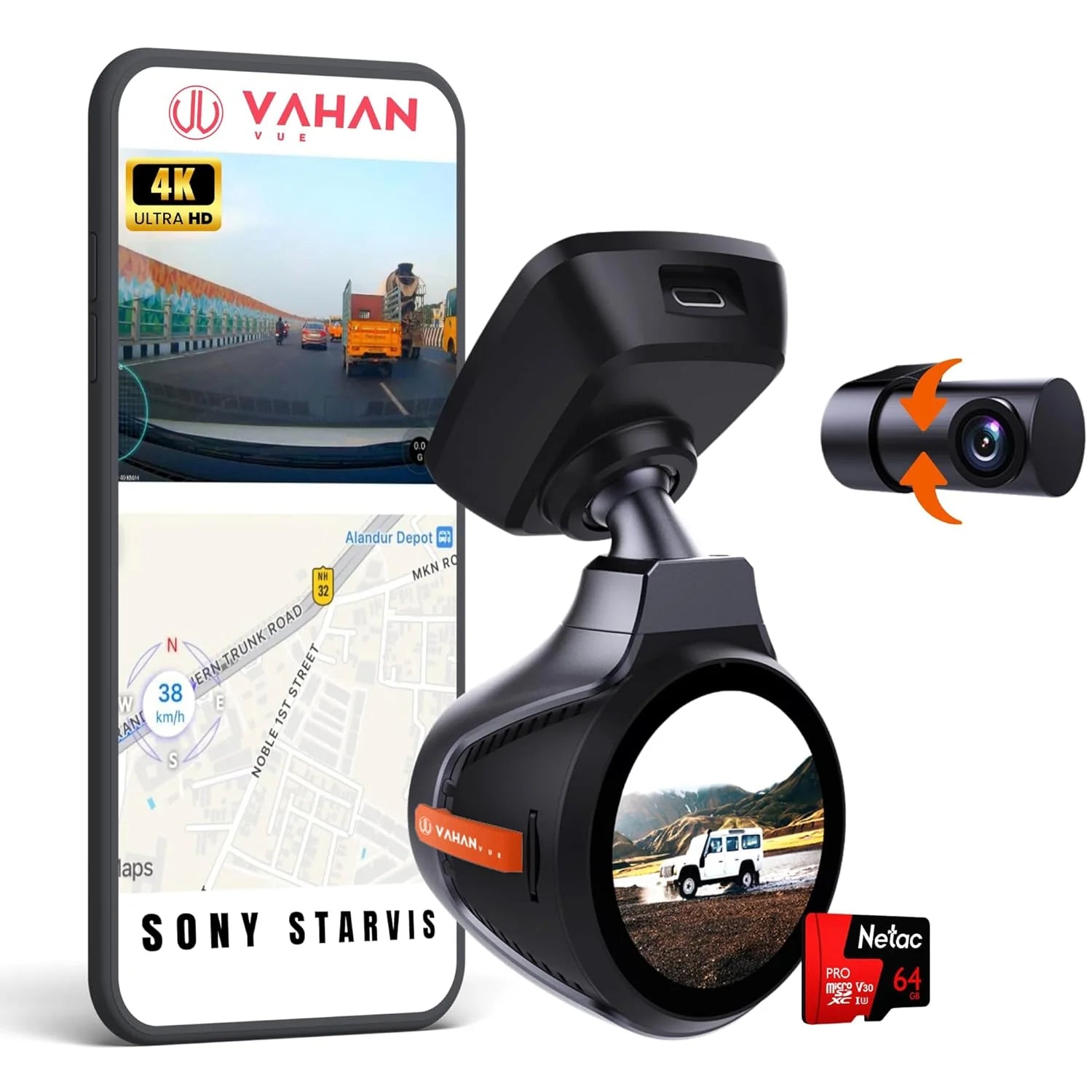 VAHAN VUE K05 Dash Camera for Cars UHD 2560P 8MP, 2 Channel